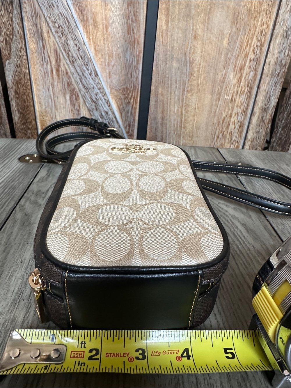 Coach Eva Phone Crossbody In Blocked Signature Canvas Light Khaki/Brown - Picture 13 of 15